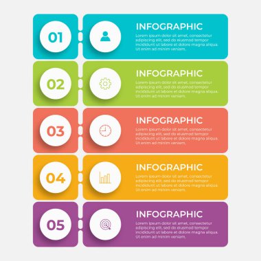 5 aşamalı, opsiyonlu, parçalı ya da süreçli bilgi için yaratıcı bir kavram. İş veri görselleştirmesi