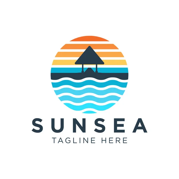 Soyut Klasik Güneş Deniz Dalgası Logosu Düz Vektör Logo Tasarım Telifsiz Stok Illüstrasyonlar