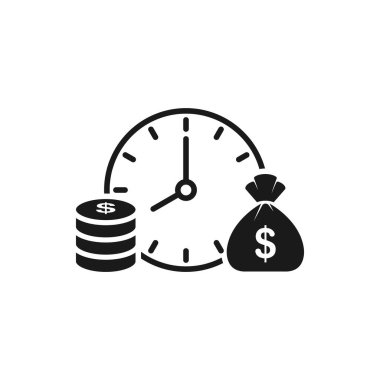 Saat ve para. Nakit avans, bağış toplama, mali dönem, yıllık gelir artışı, finansman verimliliği, yatırım, bütçe planlaması, muhasebe konsepti, denetim raporu, vektör dairesi simgesi