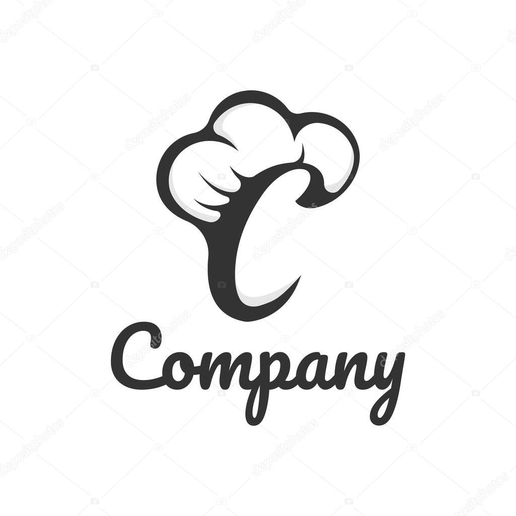Letter C logo with chef's hat for a restaurant. Alphabet C Concept Design Food Business Logotype vector illustration