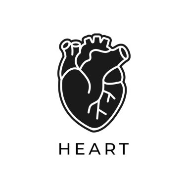 Kalp yassı çizgi ikonu. İnsan iç organının ince piktogramı, kardiyoloji kliniği için özet çizimi.