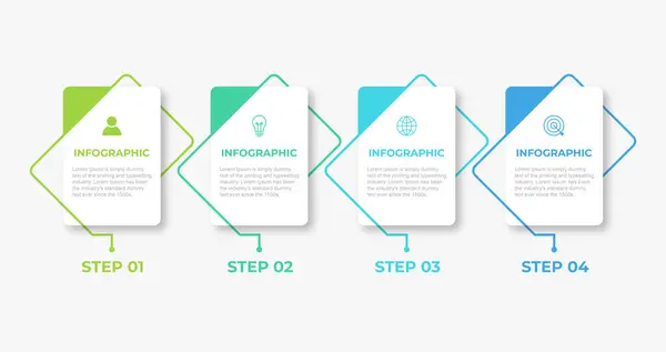 Simgeli ve 4 seçenekli Vector Infographic etiket tasarım şablonu. İşlem şeması, sunumlar, iş akışı düzeni, afiş, akış şeması, bilgi grafiği için kullanılabilir.
