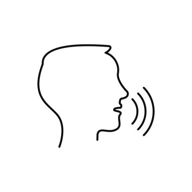 Ses denetimi simgesini. Konuşmak veya komut, ses Komutan ya da konuşma diktatör kafa, vektör çizim ve konuşma tanıma doğrusal simgesi, konuşmak