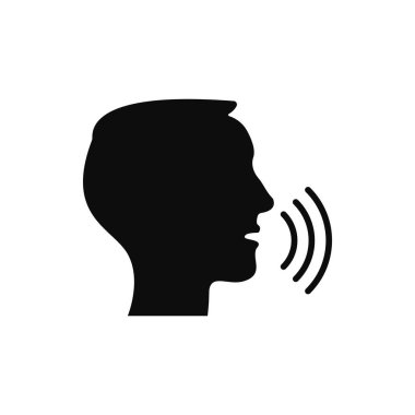 İkona konuş, konuş ya da konuş işareti, röportaj için konuşma simgesi, etkileşim ve konuşma kontrolleri, ağzı açık adam 