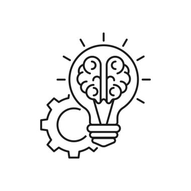 Fikir üretimi doğrusal simgesi. Yaradılış süreci dahice kavramlar. İnce çizgi özelleştirilebilir illüstrasyon. Kullanmak için verimli bir zaman. Contour sembolü. Vektör izole çizim. Düzenlenebilir vuruş