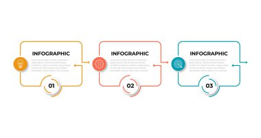 Ticari bilgi şablonu. 3 adım zaman çizgisi yolculuğu. İşlem diyagramı, beyaz arkaplanda 3 seçenek, Infograph unsurları vektör çizimi.
