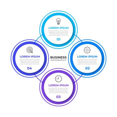 Dört yuvarlak kağıt beyaz elementli dairesel şema. Dört aşamalı döngüsel iş süreci kavramı. Minimum bilgi tasarım şablonu. Veri görselleştirmesi için modern düz vektör çizimi.
