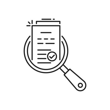 Değerlendirme ya da denetim gibi ince çizgi simgesini gözden geçir. Felç eğilimi modern evrak logoti grafik tasarımı beyaza izole edilmiş. Proje ya da piyasa düzenlemesi ya da banka hesap listesi analizi kavramı