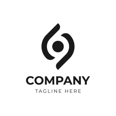 69 Logo Simgesi Tasarımı. Harf, Numara, Çizim Düz Vektörü