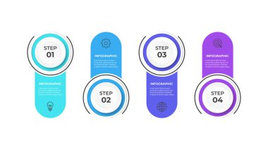 Infographic çizgi eğrisi. Zaman çizelgesi 4 Anahtar Noktası. İş Sunumu, Rapor, Pazarlama, Zaman Çizelgesi ve Planlama. Vektör İllüstrasyonu.
