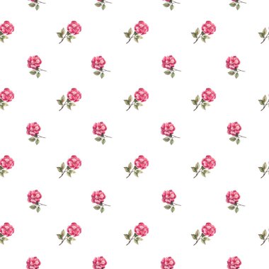 Cute, floral seamless pattern with delicate, watercolor roses on a white background. Vintage, floral background with roses. Fabrics, textiles, wrapping paper.