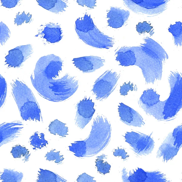 Bright Watercolor Seamless Pattern Blue Brush Strokes White Background Watercolor — Fotografia de Stock