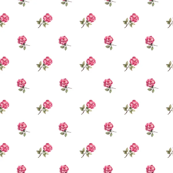 Cute Floral Seamless Pattern Delicate Watercolor Roses White Background Vintage — Fotografia de Stock