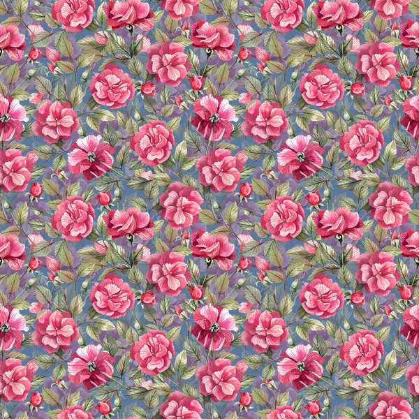 Patrón Floral Sin Costuras Con Ramas Rosas Rosadas Tejidas Adorno —  Fotos de Stock