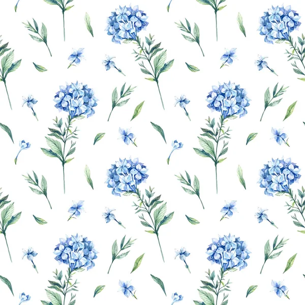 Aquarel Naadloos Patroon Met Blauwe Plumbago Bloemen Een Witte Achtergrond — Stockfoto