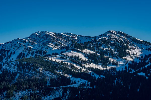 Fantastisk Vintervandring Till Denneberg Nagelfluhkette Från Tahlkirchdorf Nära Oberstaufen Vackra — Stockfoto