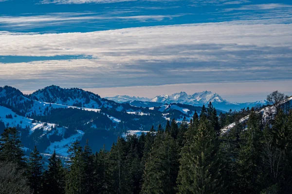 Traumhafte Winterwanderung Auf Den Denneberg Der Nagelfluhkette Tahlkirchdorf Bei Oberstaufen — Stockfoto
