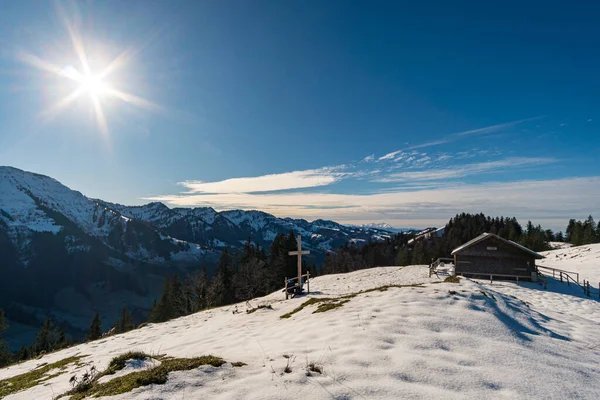 Fantástica Caminhada Inverno Para Denneberg Nagelfluhkette Tahlkirchdorf Perto Oberstaufen Nos — Fotografia de Stock