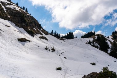 Oberjoch 'tan Spieser' e ve Allgau Alplerindeki Hirschberg 'e güzel bir bahar dağı yürüyüşü.