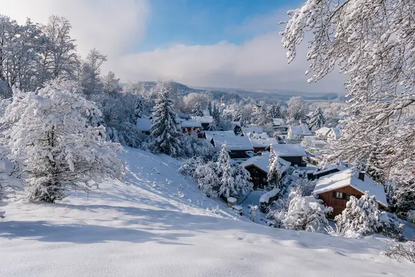 Verschneite Und Wunderschöne Winterlandschaft Oberschwäbischen Alttann Blick Über Das Verschneite — Stockfoto