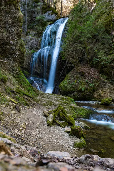 Piękna Wiosenna Wycieczka Wodospadu Niedersonthofen Przez Falltobel Koło Niedersonthofen Allgau Obrazy Stockowe bez tantiem