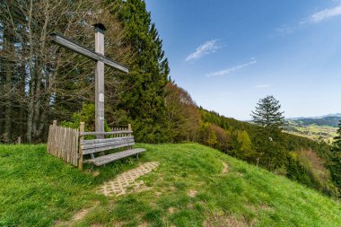 Spring hike to the Alttrauchburg castle ruins over the Sonneckgrat near Kleinweiler in the Allgau clipart