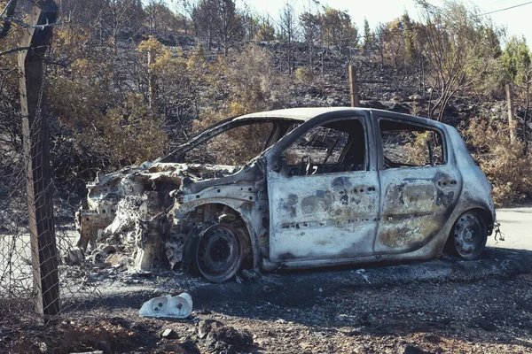 Izmir Turkey July 2022 Burnt Car Aftermath Forest Fire Derya — Stock Photo, Image