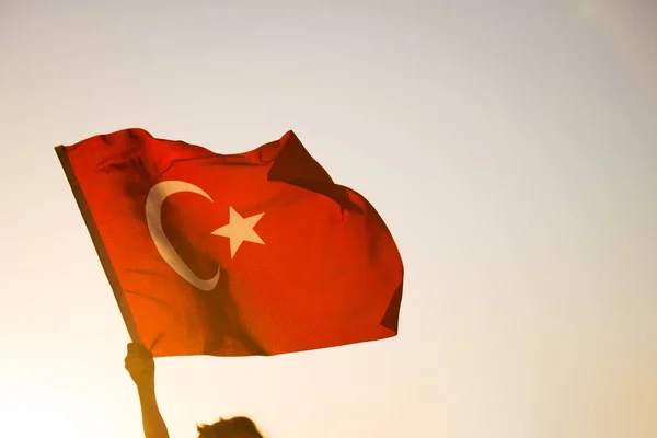 Primo Piano Colpo Bandiera Turca Tramonto Nel Giorno Della Liberazione — Foto Stock