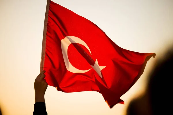 Nahaufnahme Einer Türkischen Flagge Bei Sonnenuntergang Tag Der Befreiung Von — Stockfoto