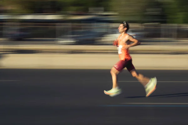 Izmir Turkije September 2022 Running Man Met Bewegingsvervaging Halve Marathon — Stockfoto