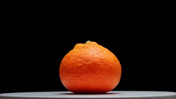 Mandarina Giratoria Naranja Sobre Fondo Negro — Vídeos de Stock