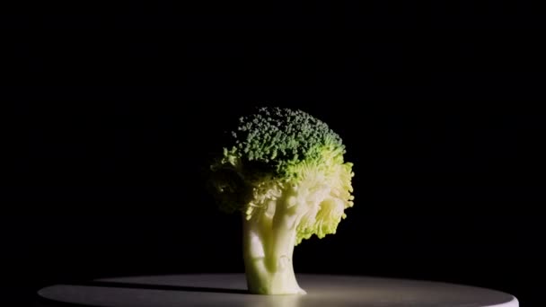 Zavřít Záběry Rotující Brokolice Černém Pozadí — Stock video