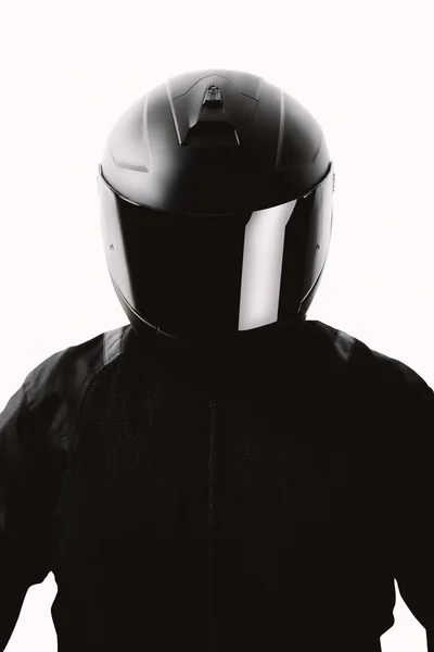 Portrait Motorcycle Rider Posing Black Helmet White Background — Stock Photo, Image
