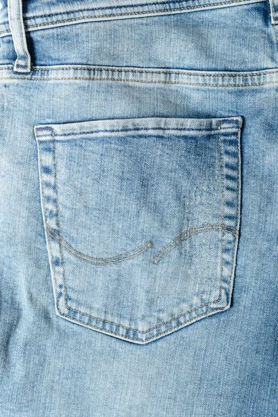 Närbild Skott Bakficka Blå Jeans — Stockfoto