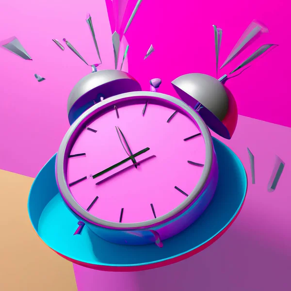 Ringing Pink Colored Analog Table Clock Pink Background Some Motion — Stock Photo, Image