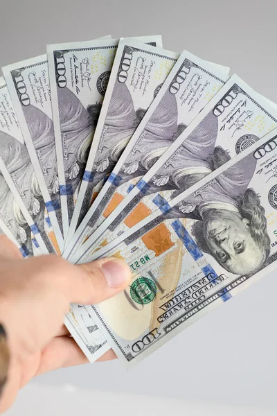 Hand Holding Hundred Dollar Bills White Background — Stock Photo, Image