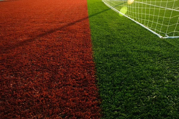 Close Shot Red Green Colored Artificial Grass Football Pitch — Stock Photo, Image