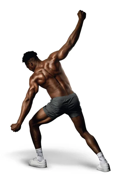 20S One Black Male Posing His Back Back Muscles Squeezed — Stock Photo, Image