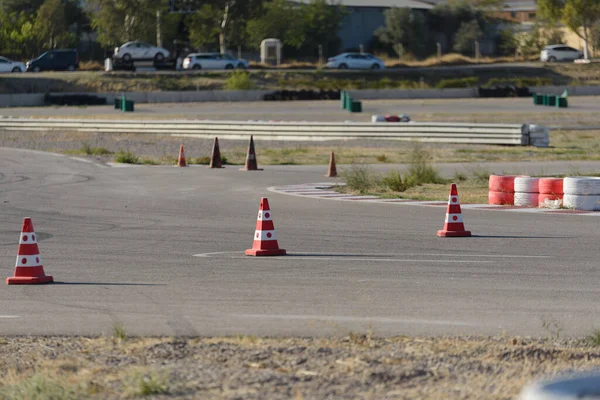Road View Race Track Some Barrier Tires Traffic Cones — Stock Photo, Image