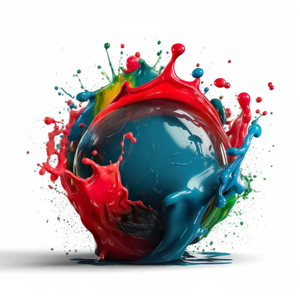 stock image Red, green, blue, mixed acrylic color paints splashing on a white background.