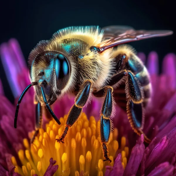 Detailní Záběr Medonosné Včely Opylující Květinu — Stock fotografie