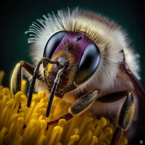 Detailní Záběr Medonosné Včely Opylující Květinu — Stock fotografie