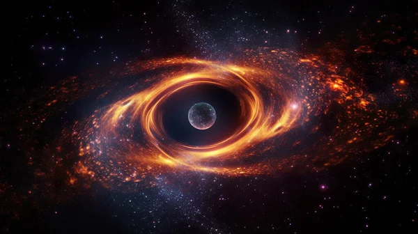 ブラックホールの想像力豊かなイラストは すべての光とその周りの物質を引っ張っ 宇宙で最も謎めいた現象の一つの印象的な可視化 — ストック写真