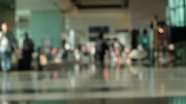 Ослабленное Видео Фиксирующее Суету Суету Аэропорта Силуэты Пассажиров Перевозящих Багаж — стоковое видео