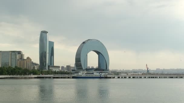 Баку Азербайджан Июня 2023 Года Утреннее Видео Участием Величественного Отеля — стоковое видео