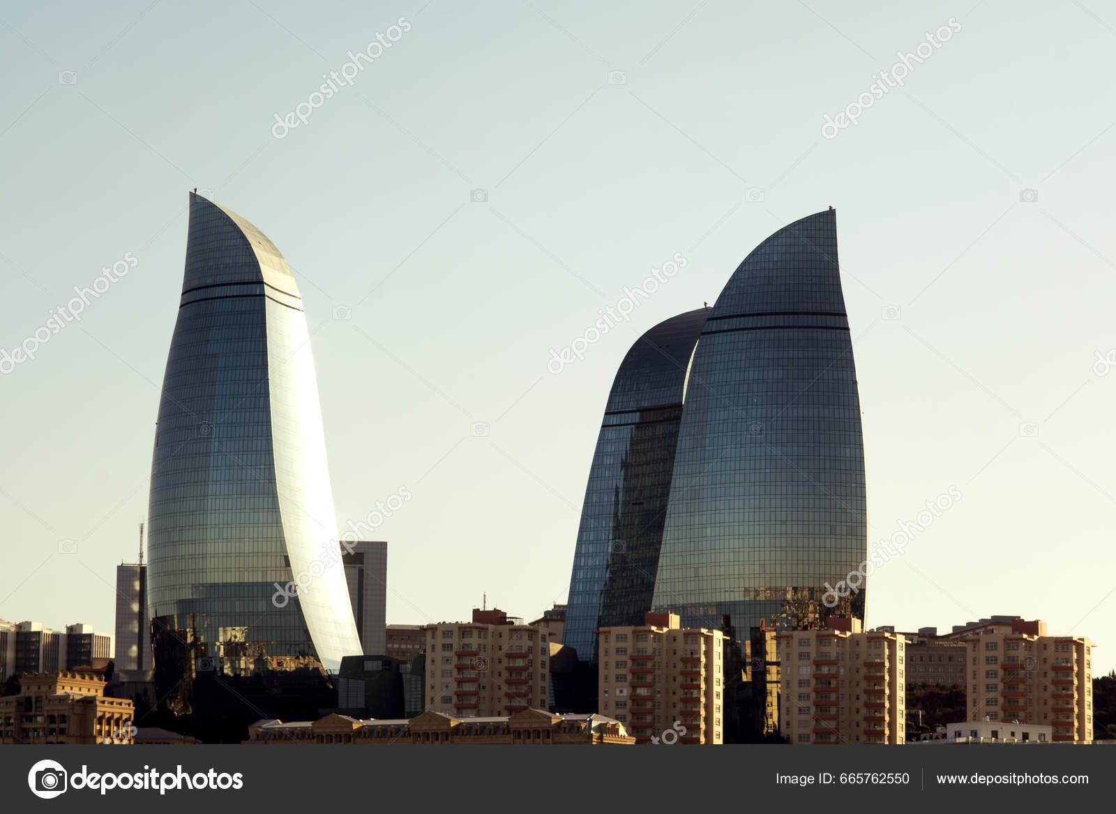 Baku Azerbaijan June 2023 Evening Shot Iconic Flame Towers Basking