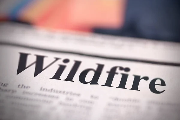 Close Photograph Highlighting Newspaper Article Discussing Recent Wildfire Event — Stock Photo, Image