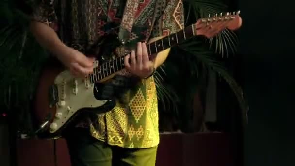 Sahnede Çalan Bir Elektro Gitariste Odaklanan Yakın Plan Bir Video — Stok video