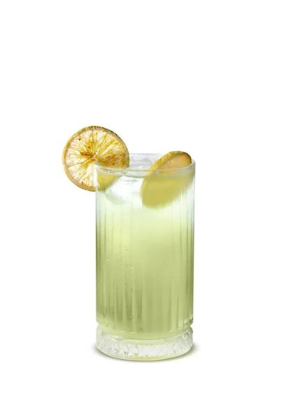 Vibrant Cool Lime Drink Gently Resting Glass Showcased Crisp White — Stock Photo, Image