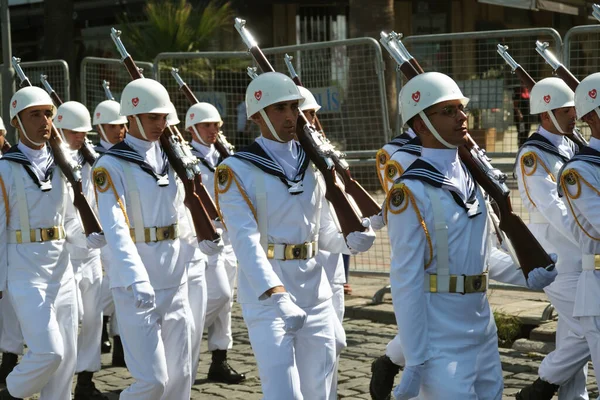 Izmir Turkey August 2023 Contingent Naval Personnel Pristine White Uniforms — Stock Photo, Image